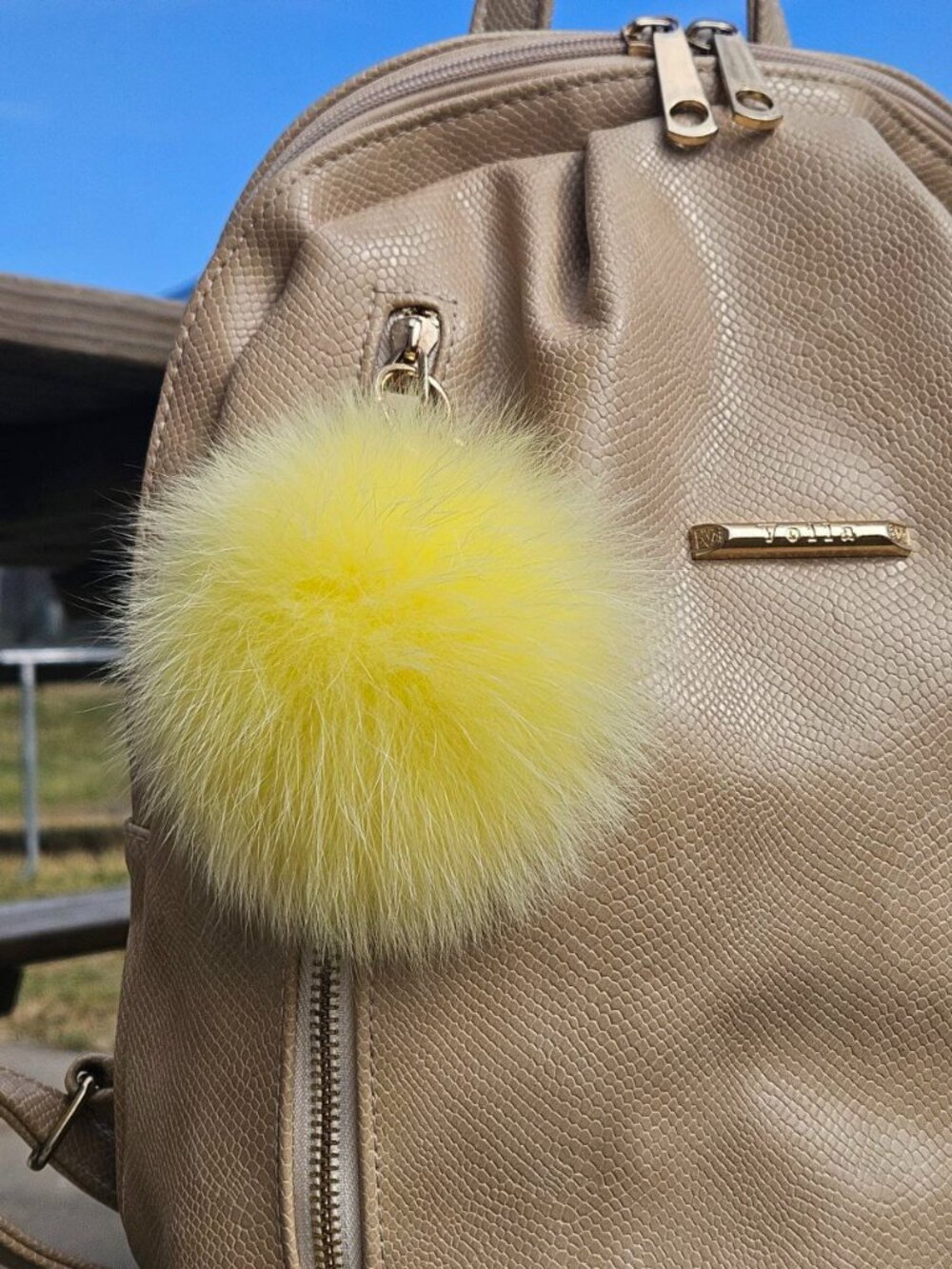 Yellow Real Fox Fur Keychain, Soft Fur Bag Charm - Picture 2 of 3